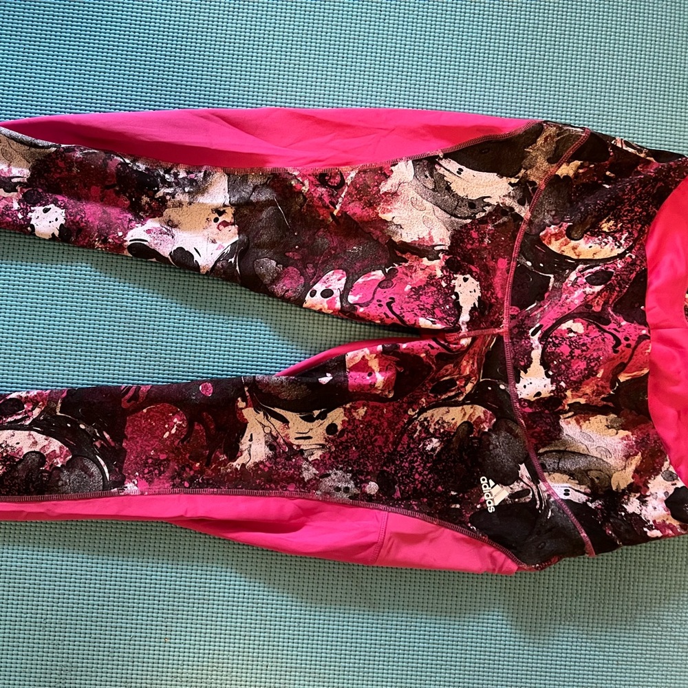 Women’s  Pink and Black Patterned Adidas Leggings